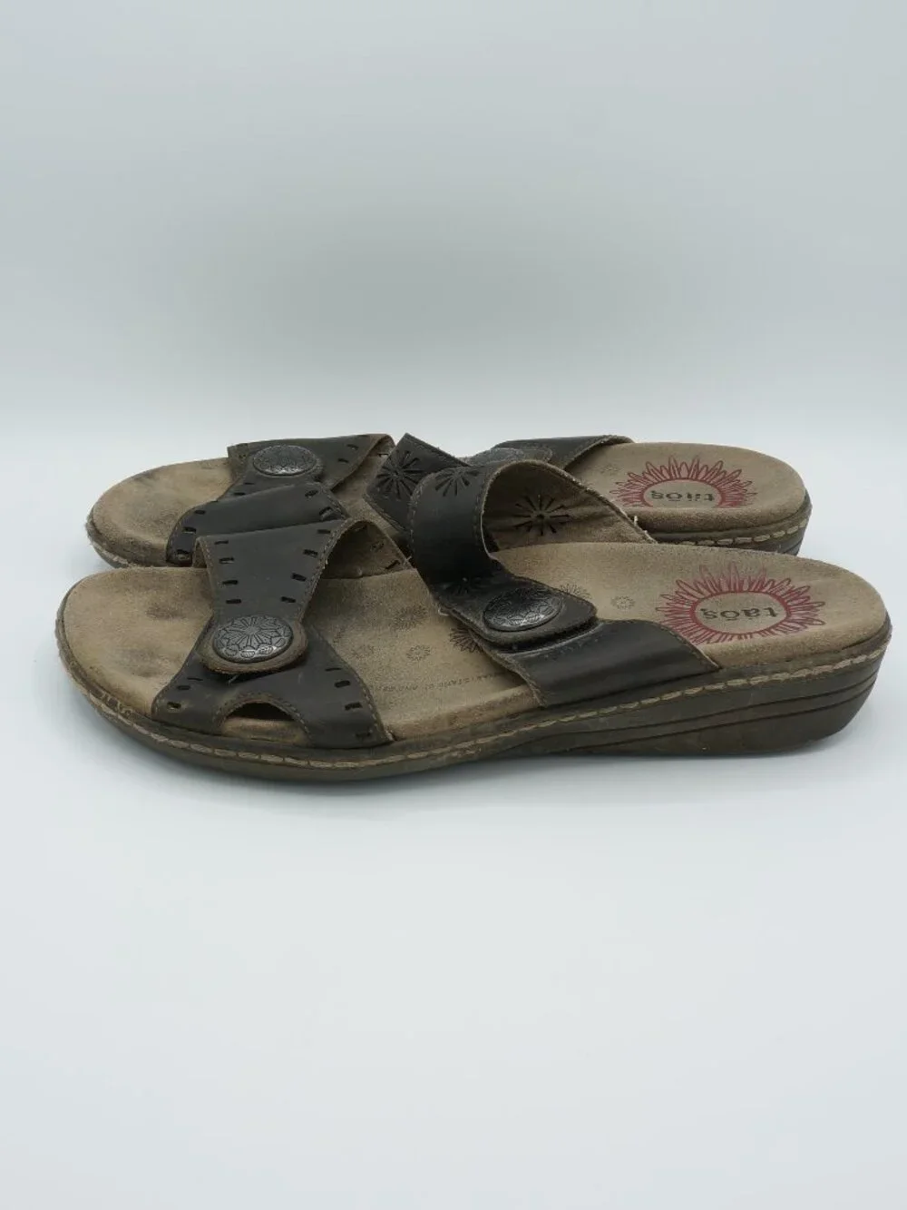 Taos Miracle Brown Leather Adjustable Slide Sandals Women's Size 40 (US 9)